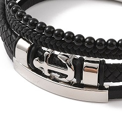 Bracelets multibrins en cuir microfibre tressé&nbsp;BJEW-B096-06B
