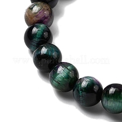Pulseras elásticas de cuentas redondas de ojo de tigre teñidas y calentadas de forma natural para hombres y mujeres.&nbsp;BJEW-JB12538
