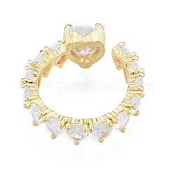Anneaux de manchette ouverts en forme de cœur en zircone cubique transparente&nbsp;RJEW-G261-06G