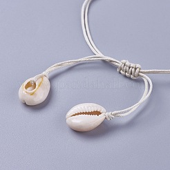 Collane di perle intrecciate di conchiglie di ciprea&nbsp;NJEW-WH0003-01