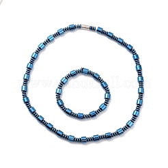 Bracciale con collana di perline a colonna in ematite sintetica e ottone con fermagli magnetici&nbsp;SJEW-G079-01