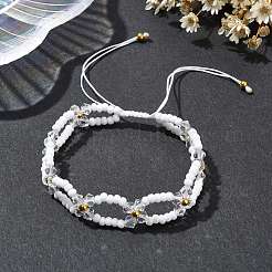 Braccialetti da donna con perline intrecciate regolabili con fiori di vetro intrecciato&nbsp;BJEW-MZ00100-03