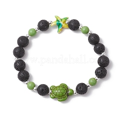 Bracelets extensibles en pierre de lave naturelle et perles de turquoise synthétiques teintées pour hommes et femmes&nbsp;BJEW-JB11830