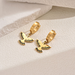 Boucles d'oreilles créoles en acier inoxydable 201 avec oiseau en métal pour femmes&nbsp;SE6238-1