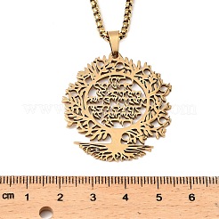 Colliers à chaîne en acier inoxydable 201 avec pendentif arbre de vie creux&nbsp;LS-NJEW-M086-04G