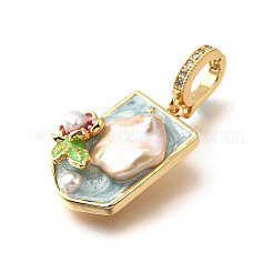 Pendentifs en laiton micro pavé de zircons cubiques et émail&nbsp;KK-R222-16G-02