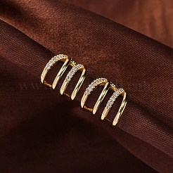 Manschettenohrringe mit Gestellplattierung aus Messing mit Mikropavé und klaren Zirkonia&nbsp;EJEW-H147-08G