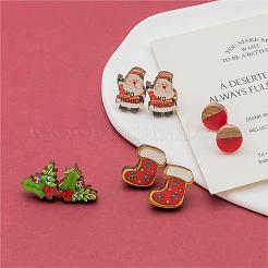 4 paire de boucles d'oreilles en bois imprimé père Noël&nbsp;EJEW-OY001-02