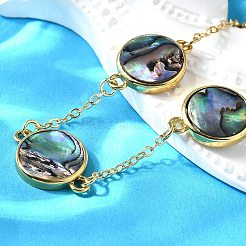Gliederarmbänder aus Messing mit Abalone-Muschel&nbsp;BJEW-D315-01G