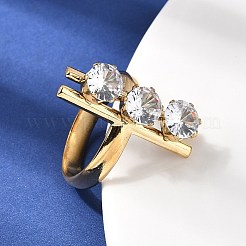 Anelli aperti con polsino in acciaio inossidabile 304 con micro pavé di zirconi cubici per donna&nbsp;RJEW-K258-12B-G