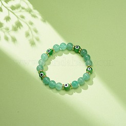Bracelet extensible en perles rondes avec aventurine verte naturelle et lampwork&nbsp;BJEW-JB08713-07