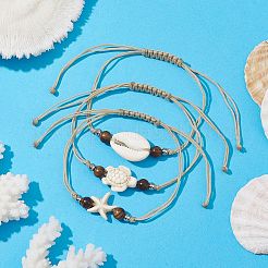 3-teiliges Set mit Armbändern aus natürlichen Muscheln und synthetischen türkisfarbenen geflochtenen Perlen in 3 Stilen&nbsp;BJEW-JB10024