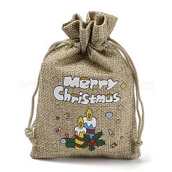 Bolsas de embalaje de arpillera impresas navideñas bolsas con cordón&nbsp;ABAG-Q053-02A-02