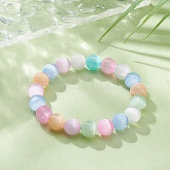Braccialetto elasticizzato con perline rotonde in selenite naturale tinta&nbsp;BJEW-JB09411-01
