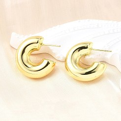 Boucles d'oreilles en forme de C en laiton plaqué en rack&nbsp;EJEW-G288-32D-G