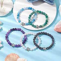 Bracelets extensibles en perles rondes d'agate naturelle patinée teintée&nbsp;BJEW-JB11080