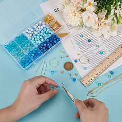 Kit fai da te per realizzare braccialetti/orecchini con perline di ottone e vetro&nbsp;DIY-FG0006-75