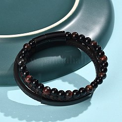 Armbänder aus natürlichen Tigeraugen und runden Glasperlen&nbsp;BJEW-G732-02B