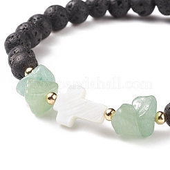 Stretch-Armband mit natürlichen Lavasteinen und Edelsteinperlen&nbsp;BJEW-JB08531