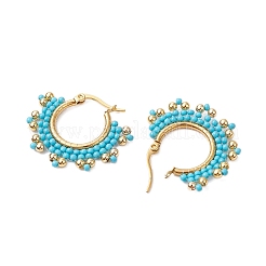 Boucles d'oreilles créoles en perles de verre et acier inoxydable 304&nbsp;EJEW-MZ00337