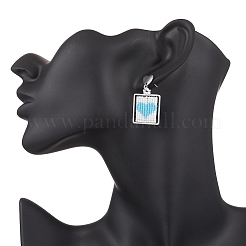 Pendientes colgantes de corazón con cuentas de vidrio cuadradas hechos a mano&nbsp;EJEW-MZ00559-05