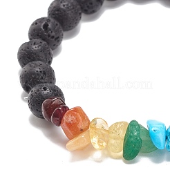 Pulsera elástica de chips de piedras preciosas naturales y sintéticas con cruz de aleación&nbsp;BJEW-JB08583