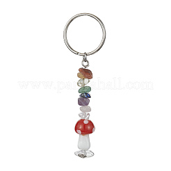 Porte-clés en pierres précieuses naturelles chakra avec charme de champignon au chalumeau&nbsp;KEYC-JKC00547