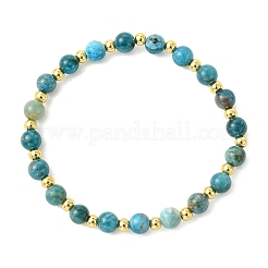 Pulseras elásticas redondas de apatita natural de 6 mm y cuentas de latón para mujer.&nbsp;BJEW-JB14032