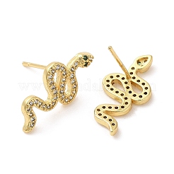 Pendientes tipo serpiente de latón chapado en bastidor con circonita cúbica&nbsp;EJEW-D061-52G