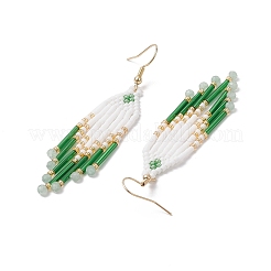 Pendientes colgantes con borlas de vidrio y cuentas de semillas de acero inoxidable 304&nbsp;EJEW-MZ00432