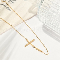Colliers à chaîne avec pendentif en croix incurvée en acier inoxydable 304 plaqué ionique (IP) pour femmes&nbsp;NJEW-P320-13G