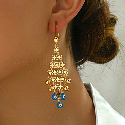 Boucles d'oreilles chandelier à pampilles en laiton émaillé et mauvais œil&nbsp;BJ5861