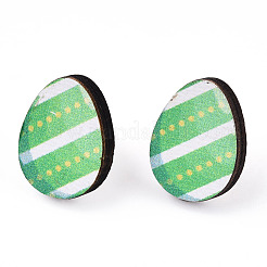 Orecchini a bottone in legno stampato con uovo di pasqua e perno in acciaio inossidabile da donna&nbsp;WOOD-TAC0002-119D