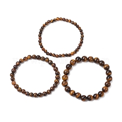 3 Stück runde Stretch-Armbänder aus natürlichen Tigerauge-Perlen&nbsp;BJEW-JB10964