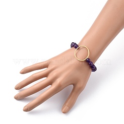 Bracelets en perles extensibles en améthyste naturelle ronde&nbsp;BJEW-JB05408-03