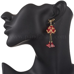 Boucles d'oreilles pendantes en verre et laiton avec cloche de Noël&nbsp;EJEW-MZ00612-03