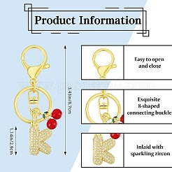 Porte-clés pendentif lettre en laiton micro pavé de zircons cubiques transparents&nbsp;KEYC-SW00015-K