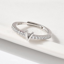 S925 verstellbare Buchstabenringe aus Sterlingsilber für Damen&nbsp;RJEW-M068-01P-V