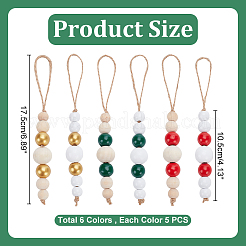 30 pezzo di decorazioni pendenti con perline in legno di 6 colori&nbsp;HJEW-AB00737