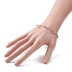 Damenarmband mit synthetischen Crackle-Quarzsplittern und Bettelarmband aus Edelstahl 304&nbsp;BJEW-JB09331