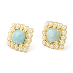 Boucles d'oreilles à tige carrées en amazonite naturelle avec placage ionique (IP) et perles en plastique&nbsp;EJEW-E599-03G-01