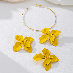 Blumenförmige Ohrstecker und Choker-Sets aus Legierung und Anhänger für Damen&nbsp;WG42A9F-01