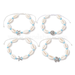 Natürliche Kauri-Muschel & Legierungsanhänger mit geflochtenen Perlenarmbändern für Frauen&nbsp;BJEW-JB11905