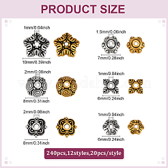 240 pièces 12 styles capuchons de perles en alliage de style tibétain&nbsp;FIND-ME0002-77