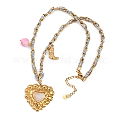 Collares de cuerda de poliéster con colgante de corazón de acero inoxidable 304&nbsp;NJEW-K252-12G