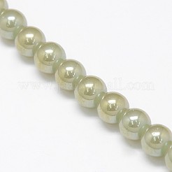 Chapelets de perles rondes en verre imitation jade galvanisé&nbsp;EGLA-F037-8mm-M