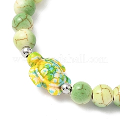 Pulseras elásticas de cuentas redondas y de tortuga turquesa sintéticas con pintura para hornear para hombres y mujeres&nbsp;BJEW-JB12340-03