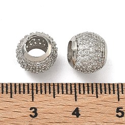 Perline europee in ottone a forma di barilotto con zirconi cubici trasparenti&nbsp;KK-D228-16P