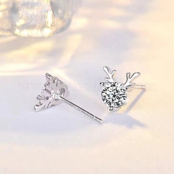 Orecchini a bottone in argento sterling con strass moissanite anti-ossidazione 925&nbsp;AJEW-U007-04P