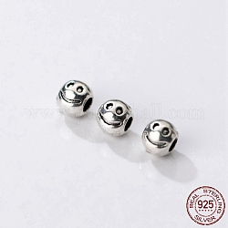 Rhodiniert 925 Distanzperlen aus thailändischem Sterlingsilber, lächelndes Gesicht Perlen, Antik Silber Farbe, Runde, 4.3x3.8 mm, Bohrung: 1.8 mm